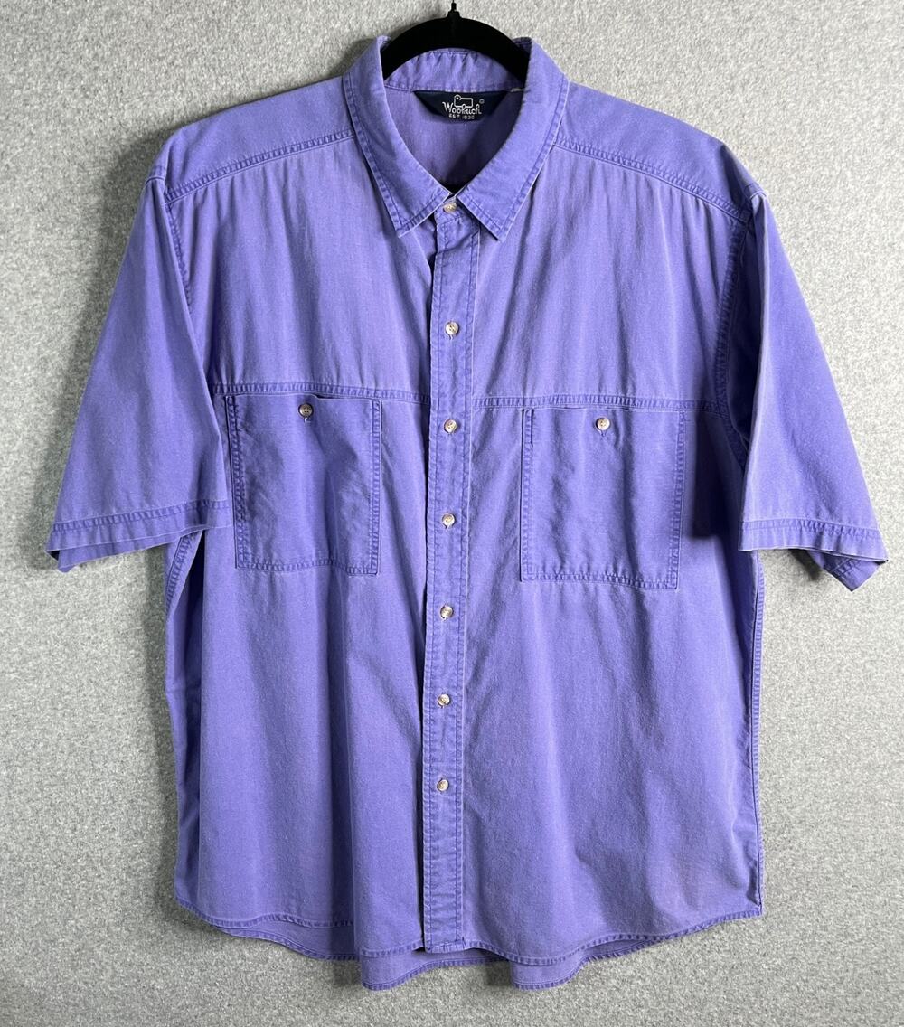 Woolrich Mens Button Up Shirt Purple Short Sleeve Outdoor Pocket Casual